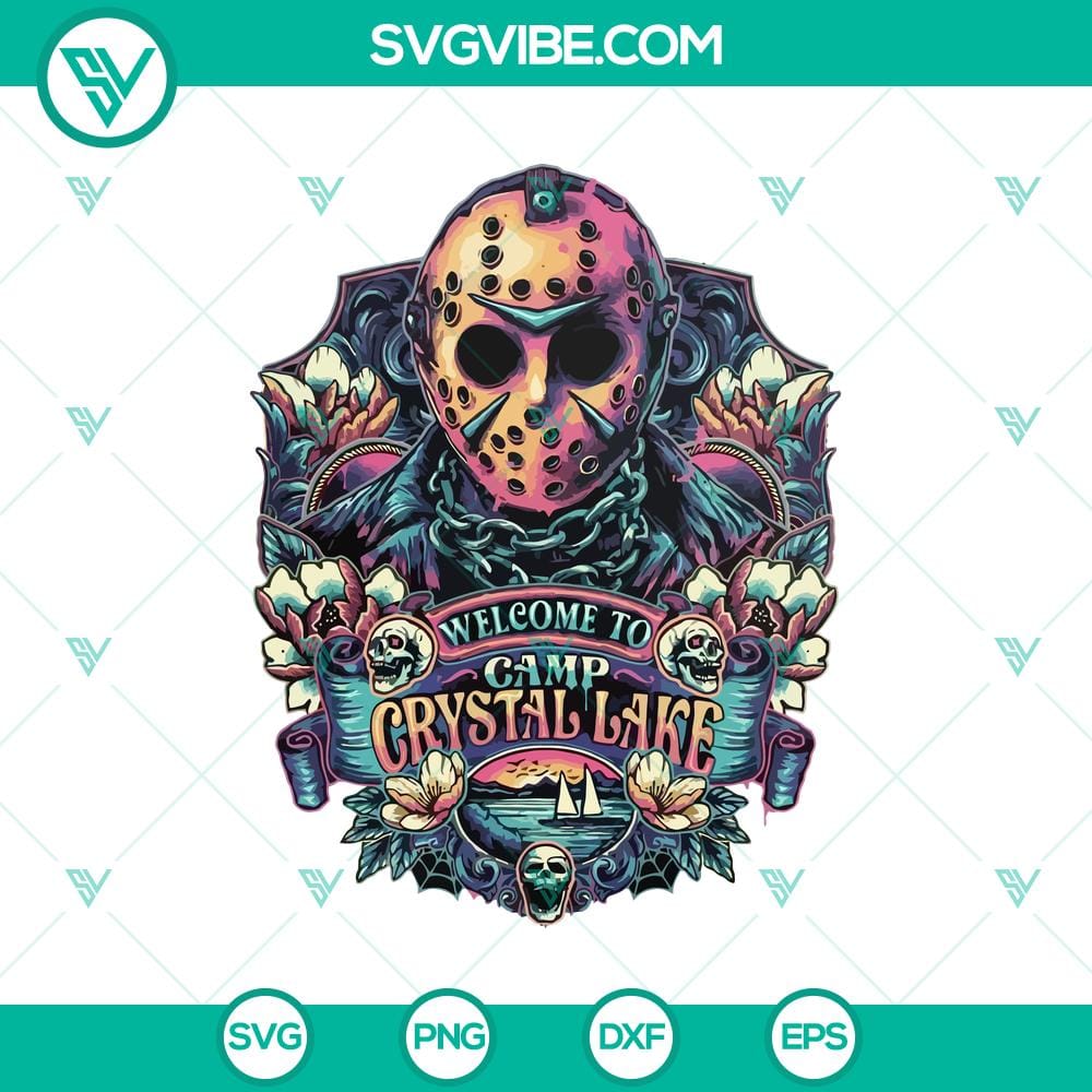 welcome-to-camp-crystal-lake-svg-jason-voorhees-svg-horror-movie-svg.jpg Camp Crystal Lake & Jason Voorhees horror movie themed SVG design for digital projects.
