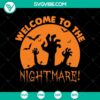 "Welcome To The Nightmare SVG featuring a spooky design with zombies for Halloween, perfect for digital crafting projects."