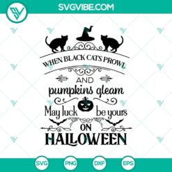 Black cats prowling amidst gleaming pumpkins in a Halloween themed SVG design.