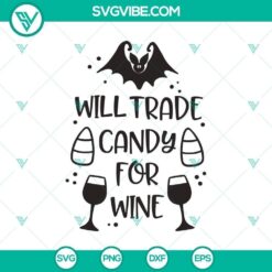 Wine and candy Halloween-themed SVG with witch, boo, and trade message design. Great for holiday crafting projects.