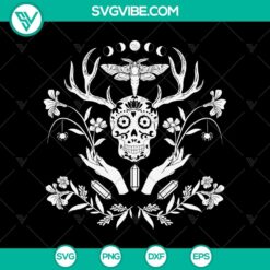 Witch Skull and Moth, Moons & Crystals SVG, Halloween Scary SVG, Halloween SVG