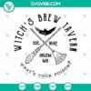 Witch's Brew Tavern SVG design, perfect for Halloween projects and decorations, featuring witches and spooky elements.