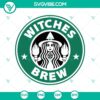 Witches Brew SVG design for Halloween with witch's hat, broomstick, and cauldron. Perfect for crafting projects.