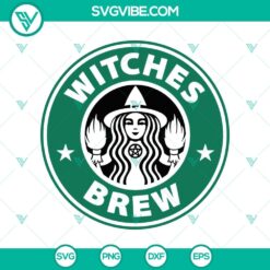 Witches Brew SVG design for Halloween with witch's hat, broomstick, and cauldron. Perfect for crafting projects.