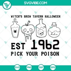Witch's Brew Tavern Halloween Est 1962 SVG with horror, Halloween, and scary design elements.