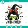Witchy Mom SVG with Messy Bun Witch design for Halloween. Ideal for crafting projects.