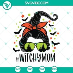 Witchy Mom SVG with Messy Bun Witch design for Halloween. Ideal for crafting projects.