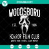 Woodsboro Horror Film Club, What's Your Favorite Scary Movie SVG design for horror movie fans.