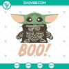 Yoda Boo SVG featuring Baby Yoda in a Halloween costume with Star Wars theme. Perfect for festive Star Wars fans.