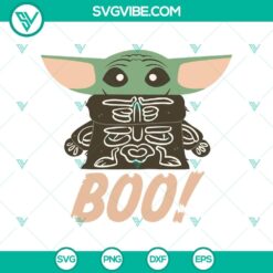 Yoda Boo SVG featuring Baby Yoda in a Halloween costume with Star Wars theme. Perfect for festive Star Wars fans.