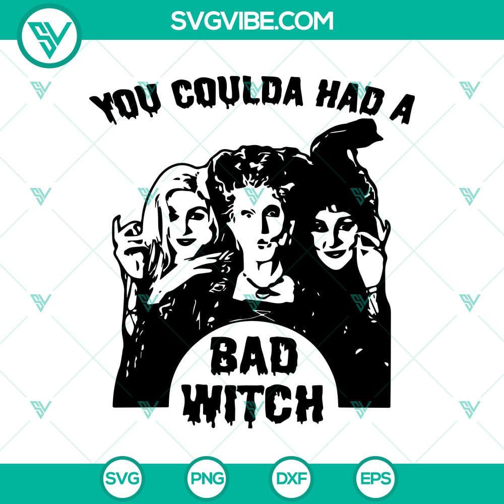 you-coulda-had-a-bad-witch-svg-sanderson-sister-svg-halloween-svg.jpg Halloween SVG design with witchy message "You Coulda Had A Bad Witch" and Sanderson Sister silhouette. Perfect for a festive project.