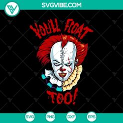 Half Pennywise SVG design with horror characters for Halloween, featuring a spooky and floating aesthetic. Ideal for horror-themed projects.