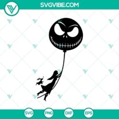 Zero and Sally flying with balloon SVG featuring Nightmare and Halloween themes for digital crafts and designs.
